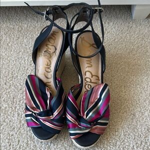 Sam Edelman Women's Striped Wedge Sandals - Navy and Pink